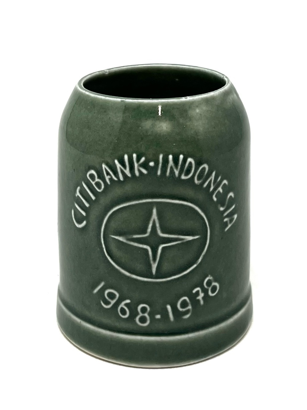 Vintage Citibank Indonesia 1968-1978 Commemorative Green Ceramic Coffee Mug VTG